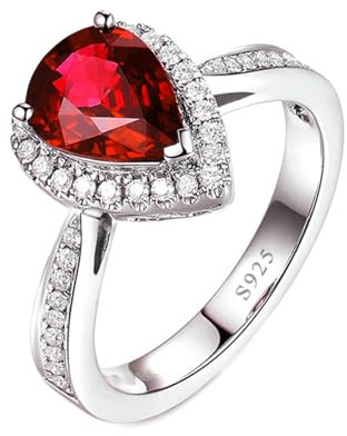 BCughia Anillos de plata de ley 925 para mujer, anillo de compromiso con lágrima roja y circonita cúbica, N 1/2, Zirconia cúbica