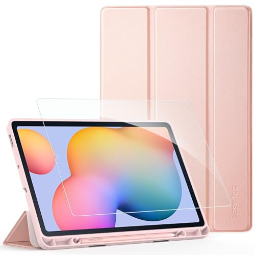 EasyAcc Custodia Cover Compatibile con Samsung Galaxy Tab S6 Lite 10.4 Pollici 2024/2022/2020 SM-P610N/P615N con Vetro Temperato-Ultra Sottile con Cover Leggero Supporto in Pelle PU Case, Oro Rosa