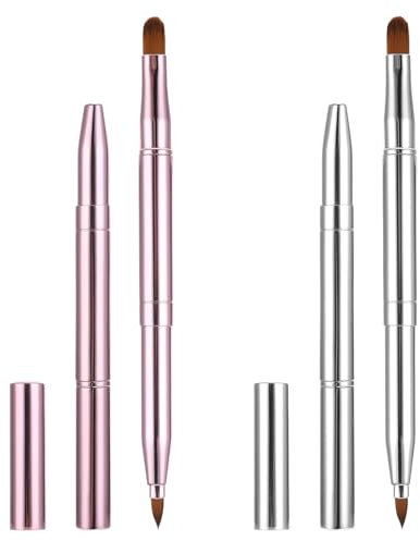 2 Pack Retractable Lip Brush for Lipstick, Double-Ended Lip Makeup Brushes Retractable with Cap Lip Gloss Lipstick Brush Applicator Travel