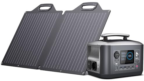 BigBlue 537.6Wh Generador Solar Portátil con 100W Panel Solar ETFE, Estación de Energía de Batería LFP con Salida de AC de 600W (Pico de 1200W), 8 Salidas AC/DC/USB para Acampar Uso Doméstico