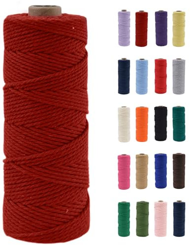 POPOYU Corda macramè da 2 mm, 100 m, in cotone naturale, macramè, colore rosso vino, senza sostanze chimiche, per fai da te, macramè, confezioni regalo, decorazioni natalizie per matrimoni