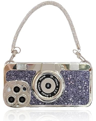 QoKcoahn Custodia per iPhone 11 Pro Max in silicone TPU antiurto con fotocamera 3D e cinturino da polso, colore viola