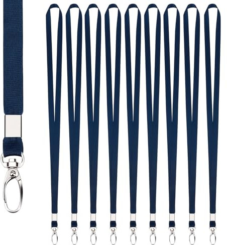 Segus Schlüsselband, 10 Stück Schlüsselbänder zum Umhängen, Umhängeband mit Drehbarem Metallclip, für Ausweishüllen, Schlüssel, Namensschilder und Plastikkarten (Dunkelblau)