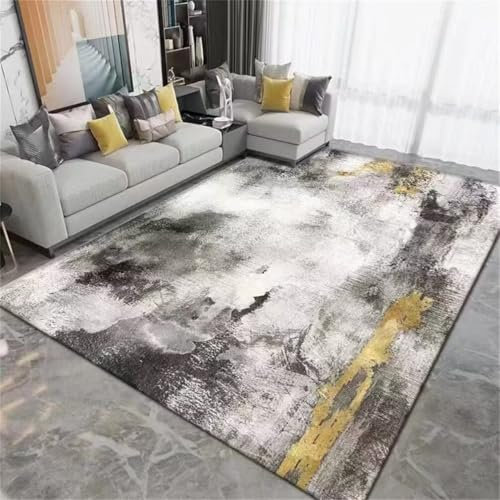 RUGMRZ Schallschutz Teppich 130x190CM Teppich reinigen Teppich unter esstisch Grau Rutschfester und schmutzabweisender Abstrakter Design-XXL-Wohnzimmerteppich