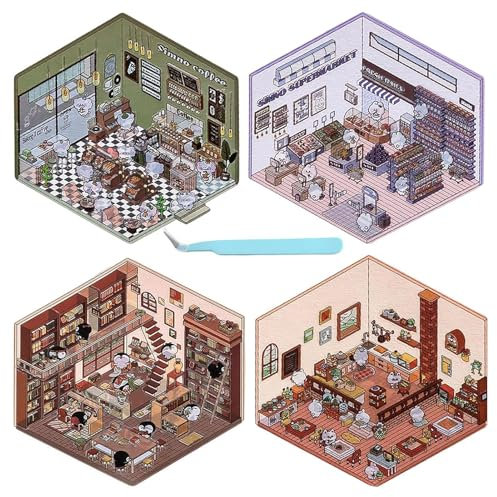 Haus Sticker 4 Sets, Raumstickerbuch, Sticker, Papierhaus Sticker, Stickerset Mit Kinderhaus Motiven, Bauen Sie Ihren Eigenen Supermarkt, Für Kinder, Erwachsene