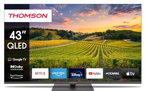 THOMSON 43 Pulgadas (109cm) QLED Google Smart TV, Wi-Fi,Dolby Audio, HDR10, Bluetooth 5.1, Triple-Tuner (Cable/Satélite/Antena), HDMI, Ci+, A+ Panel - 43QG4S14
