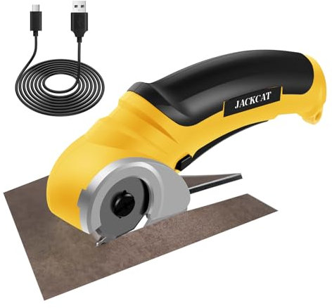 NZWBSHSSP Cordless Electric Scissors Sturdy Cardboard Cutter Tool Rechargeable Cardboard Box Cutter Multipurpose Fabric Scissor with Safety Lock Switch for Cardboard Leather Plastic Mat Felt(yellow)