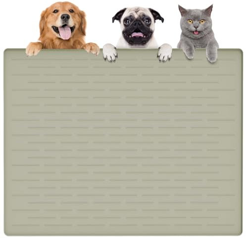 Thinken Hundefuttermatte, 100,3 x 74,9 cm, Silikon, Hunde- und Katzenmatte für Futter- und Wassernäpfe, wasserdicht, rutschfest, XXXL, für Böden (Graugrün)