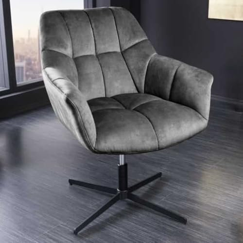 Höhenverstellbarer Drehsessel Lyon grau Samt drehbar Sessel schwarz Metallgestell