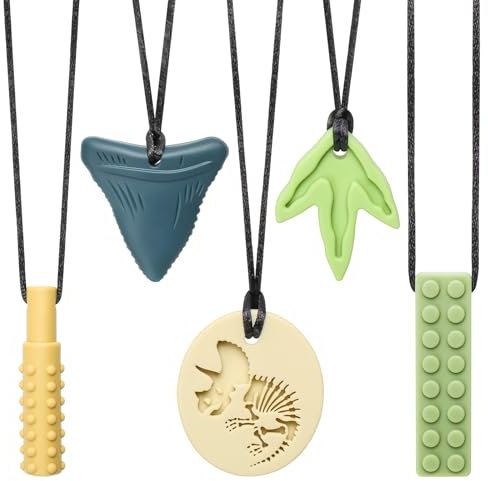 CLDY 5 PCS Sensory Chew Necklace, chew Toys for Autistic - ADHD - Biting Needs Children, Silicone Necklace Made from Food Grade Silicone Safety, Oral Motor Chewy Teether for Boys Girls