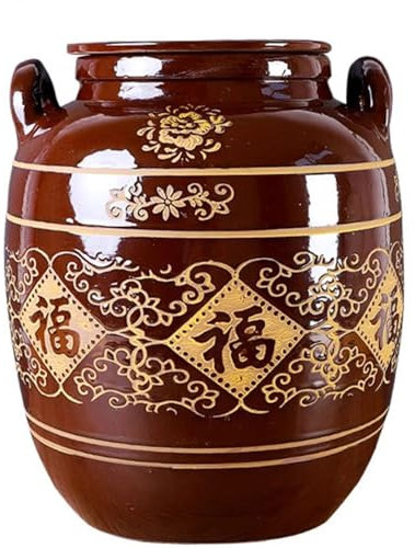 DECORN Gärtopf mit Deckel – Traditionelles chinesisches Sauerkraut-Gärgefäß aus Porzellan – Keramik-Einlegetopf für Kimchi, Sauerkraut und fermentiertes Gemüse,50L