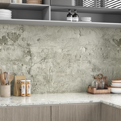 HotDecor Self Adhesive Retro Concrete Wallpaper Grey Kitchen Counter Vinyl Wrap Peel and Stick Industrial Style Wallpaper for Bedroom Hallway Grey Sticky Roll Worktop Vinyl Covering 40cm x 200cm