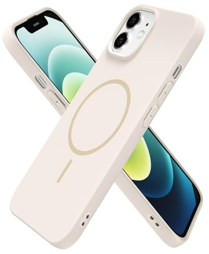 oakxco for iPhone 12/12 Pro Case Silicone Mag Safe, Magnetic Slim Thin Phone Case Compatible with Magsafe Wireless Charging, Cute Girly Aesthetic Soft Rubber Gel Safecase for Women Girls, Beige Cream