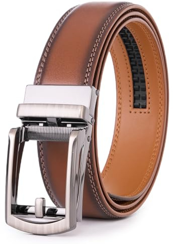 VRLEGEND Ledergürtel Herren Automatik - Verstellbar Anzuggürtel & Jeansgürtel für Männer 3,5cm breit mit Geschenkbox (110cm,Braun-02)
