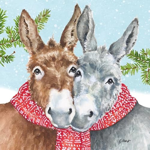 PPD 20 Servietten Tiere Esel-Paar mit Winterschal als Tischdeko. Papierservietten mit Motiv. Auch für Decoupage und Serviettentechnik 33x33cm