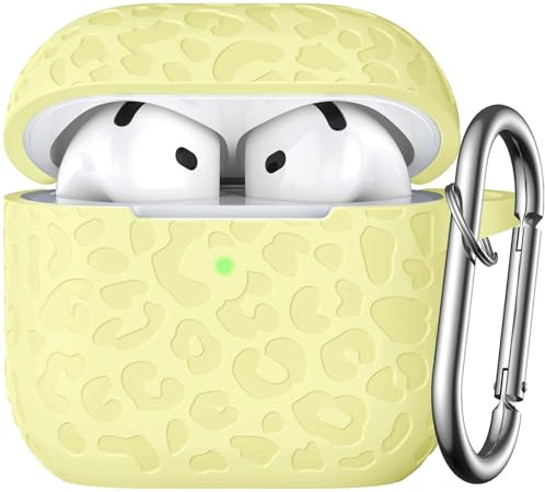 DGege Custodia protettiva per AirPods 4 con incisione leopardata, custodia protettiva in morbido silicone compatibile con Apple AirPods di 4a generazione da donna, graziosa custodia per AirPods 4 con