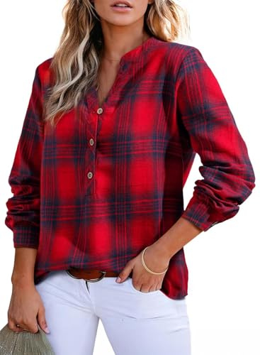 GRMLRPT Camicia Quadri Donna Blusa Camicia Flanella Manica Lunga Elegante Camicetta Classico Shirt Giacca Scozzese (Multicolore,S-XXL)