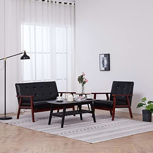 WEMYUFURN Skandinavisches Sofa Set mit Sessel und 2-Sitzer Sofa in Kunstleder Bezug Massivholz Rahmen Stabiles Design für Wohnzimmer