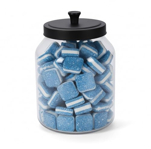 Punorric 2.8L Glass Dishwasher Tablet Storage- Elegant Handle Airtight Laundry Pods Container Washing Pods Storage Bead Container for Kitchen Organisation Laundry Room