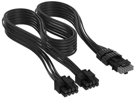 Corsair Elite Premium Typ 4 Einzeln Ummantelte 2x 8-Pin zu PCIe 12V-2x6 600W PSU-Kabel – Dreilagiges Mesh-Paracord-Design, Flache Kabelkämme, Kompatibel Netzteilen vom Typ 4 – Schwarz