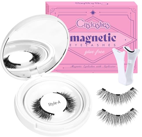 Crislashes Magnetische-Wimpern Set mit Applikator, Kein Kleber erforderlich Magnetische Wimpern Einfach anzubringen und zu entfernen, Magnet-Wimpern Wiederverwendbar und natürlicher Look (04 Set-A)
