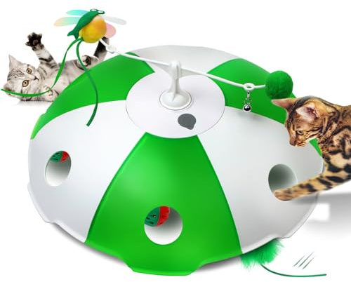 Sofolor Cat Toys Rechargeable, Interactive Cat Toys for Indoor Cats, Touch Activated, Moving Feather, Bird Chirping, 6 Holes Maze Mouse Catching Game