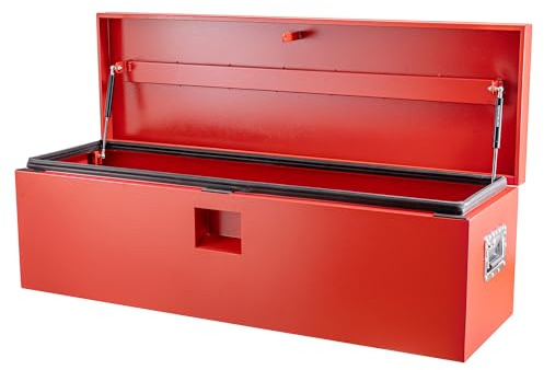 Heavy Duty Truck Bed Toolbox 91x38x38 cm, Lockable Steel Truck Tool Box, Weatherproof Pick-Up Bed Storage Chest with Lift Assist Lids, Powder-Coated Metal Tool Box for Pick-Up, Trailer and Caravan