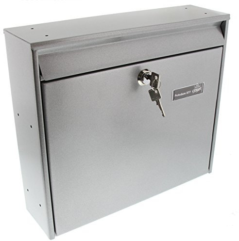 Burg-Wächter Anlagen-Briefkasten ohne Zeitungsfach mit Namensschild, Mit Öffnungsstopp, Verzinkter Stahl, Einwurf-Format DIN C4, Inkl. 2 Schlüssel, POTSDAM 877 SI gelocht, Silber