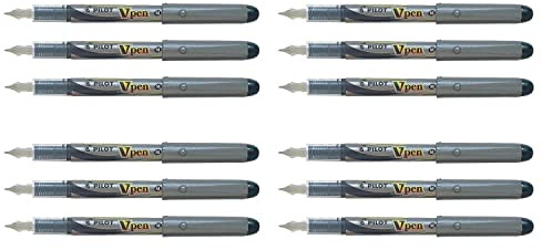 Pilot V4W Fountain Pen Disposable Silver Barrel Iridium Nib Black Ref 633101201 [Pack 12]
