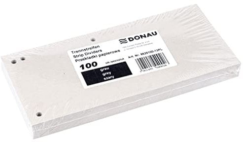 DONAU 100er Pack Trennstreifen/Farbe: Grau / 1/3 A4 aus 190 g/m² Recycling-Karton/ 4-fach Lochung/ 23,5 x 10,5 cm/Gelocht/Trennblätter Ordner Register Trennlaschen/Made in EU