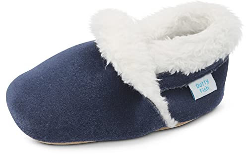 Dotty Fish Pantoufles Suède pieds nus en daim pour bébés et enfants, doublés en polaire. Chaussons d'hiver pour garçons et filles. Antidérapants, Semelles souples – 12-18 Mois (21 EU)