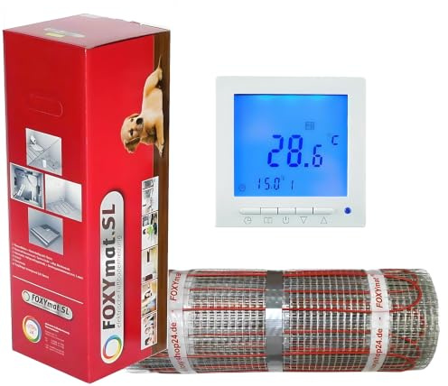 FOXYMAT.SL RAPID elektrische Fußbodenheizung, 3.0 m² (0.5m x 6m) | 200 Watt pro m², mit Thermostat QM-BLUE