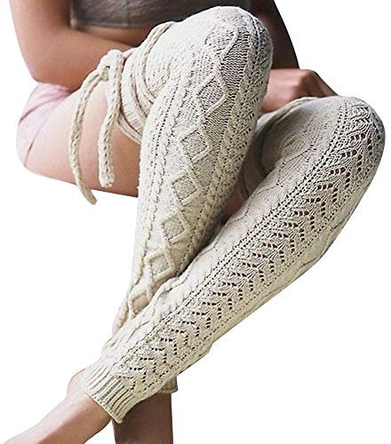 Amorar Frauen Thermosocken Oberschenkel Hohe Knit Beinlinge Extra Lange Dance Socken Winter Leggings Strumpf Stiefel Manschette Abdeckung Tops Lange Socken Lace-up Rohr Socken