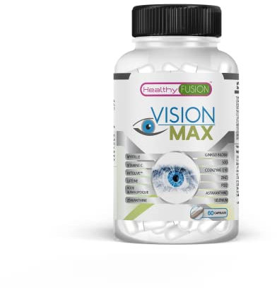 Healthy Fusion, Vision Max | Hydratation Oculaire Avancée et Vision Claire | Soulage la Fatigue Visuelle, Améliore l'Acuité Oculaire et Protège Vos Yeux du Stress Quotidien | 60 Gélules