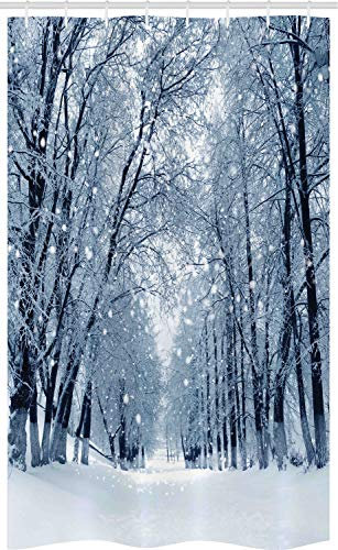 ABAKUHAUS Winter Schmaler Duschvorhang, Schneebedeckte Bäume Foto, Badezimmer Deko Set aus Stoff mit Haken, 120 x 180 cm, Weiß Grau Schwarz