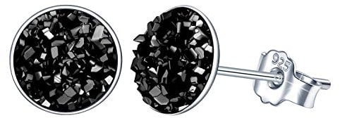 Yumilok Damen Ohrstecker 925 Sterling Silber rund Kristall 8mm schwarz Gestüt Piercing Ohrringe Ohrschmuck für Damen Mädchen