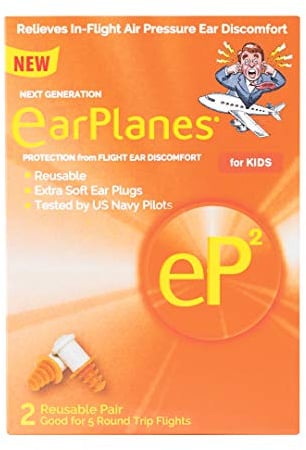 EarPlanes EP2 Ultra-Reusable Earplugs, Airplane Pressure Prevention Earplugs for Children/Smaller Ears. (2 Pairs)