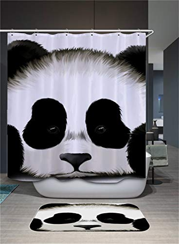 FANSU Duschvorhang Wasserdicht Anti-Schimmel Anti-Bakteriell, 3D Drucken 100% Polyester Bad Vorhang für Badzimmer mit C-Form Kunststoff Haken (165x180cm,Schwarzer weißer Panda)