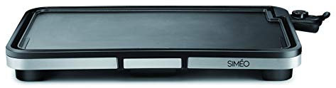 SIMÉO, PLA470, Plancha Électrique 2000W, Surface de Cuisson 54,5 x 30 cm, Revêtement Antiadhésif en Fonte d'Aluminium, 5 Niveaux de Température, Bac Amovible, Idéale pour 6 à 8 Convives, Noir