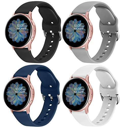 Samsung Galaxy Watch Bands, 4 Pack - Active 2 (40/44mm), Active, Watch 3 (41mm), 42mm - Soft Silicone, 20mm - Black, Blue, Grey, White