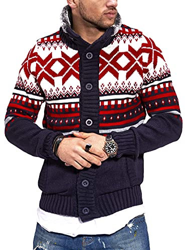 behype. Herren Strick-Jacke Pullover im Norweger Look 40-0711 Navy M