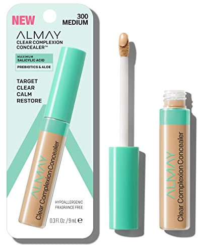 Almay Clear Complexion Acne & Blemish Spot Treatment Concealer Makeup with Salicylic Acid- Lightweight, Full Coverage, Hypoallergenic, Fragrance-Free, for Sensitive Skin, 300 Medium, 0.3 fl oz.