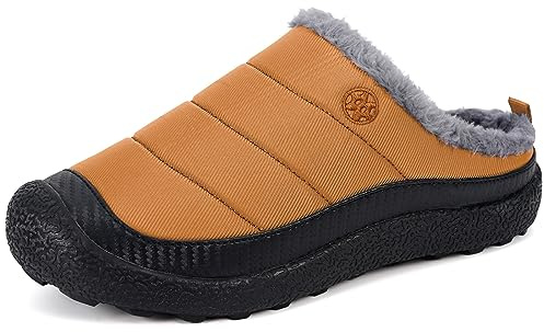 Men's Women's Plush Lining Slippers Winter Warm Slip On House Shoes with Indoor Outdoor Anti-Skid Rubber Sole