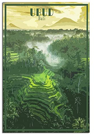 Ubud Bali Indonesien Vintage Reise Poster Skyline Dekorative Poster Modern Schlafzimmer Leinwand Kunst Poster Bild Malerei Poster Wanddekor Kunst Geschenk