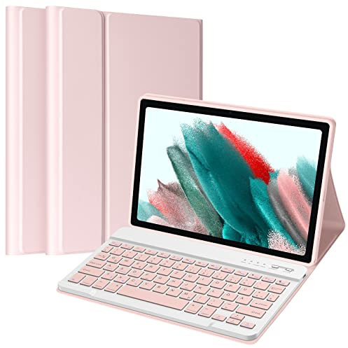 aMZCaSE Bluetooth Tastatur Hülle für Samsung Galaxy Tab A8 10.5'' 2022 SM-X200/X205, drahtlose abnehmbare Tastatur (Deutsches QWERTZ) mit Abdeckung Auto Wake/Sleep(Rosa)