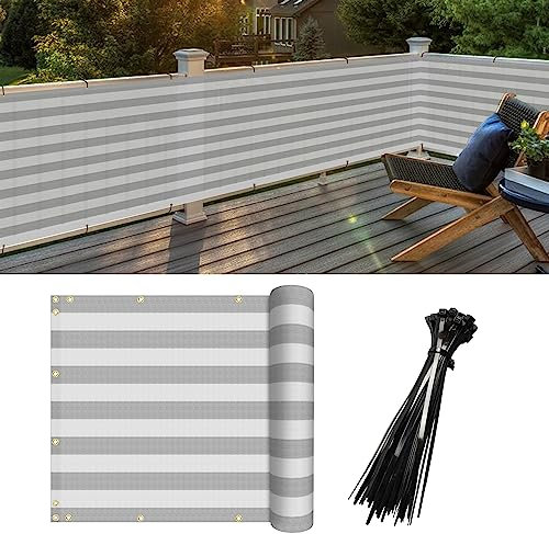 FLORALEAF Bande grise et blanche de 0,9 x 15,2 m - Protection UV pour extérieur, soleil, brise-vue pour terrasse, terrasse, balcon ou piscine (0,9 x 15,2 m)
