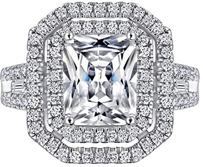 Whoiy S925 Sterling Silber Damen Ring mit Baguette Zirkonia, Zarte Alltagsringe Damen-Schmuck Freundschafts Zeitloses Design Silber Gr.52 (16.6)