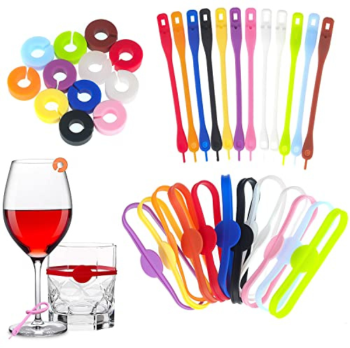 Graplan Glasmarkierer 36 Stück Glas Markierung Trinkgläser,Glasmarker Silikon,Buntes Weinglasmarkierer für Trinkglas Weinglas Champagnerglas Martini-Glas