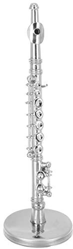 Vaguelly 1satz Miniatur Flöte Modell Silberne Querflöte Für Puppenstuben-Dekoration Musikinstrument Für Sammler Mit Schwarzem Etui Und Ständer Perfektes Für Musikliebhaber