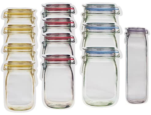 Food Storage Bag Reusable Mason Jar Bottles Bags Nuts Candy Cookies Bag Waterproof Sea Zip Lock Bags 12pcs